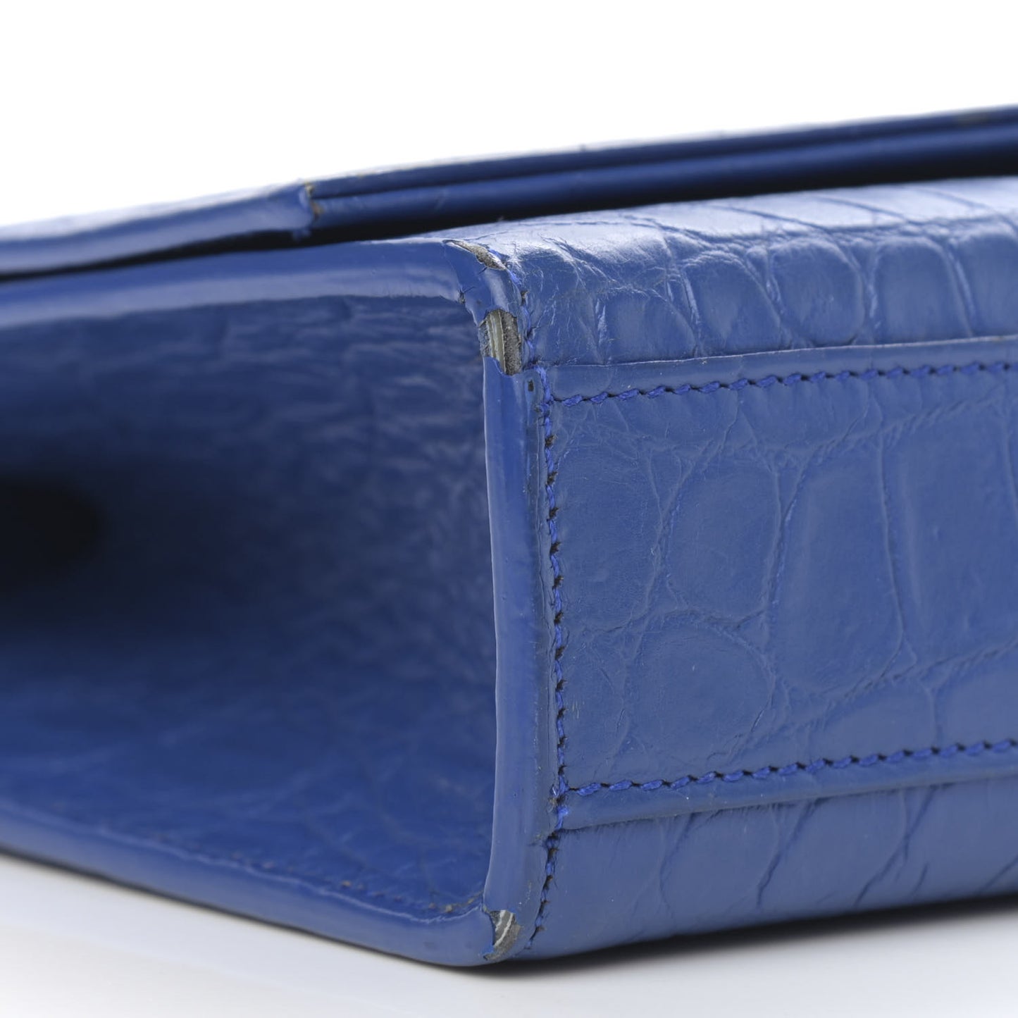 Calfskin Crocodile Embossed Medium Classic Monogram Kate Tassel Satchel Bleu Majorelle