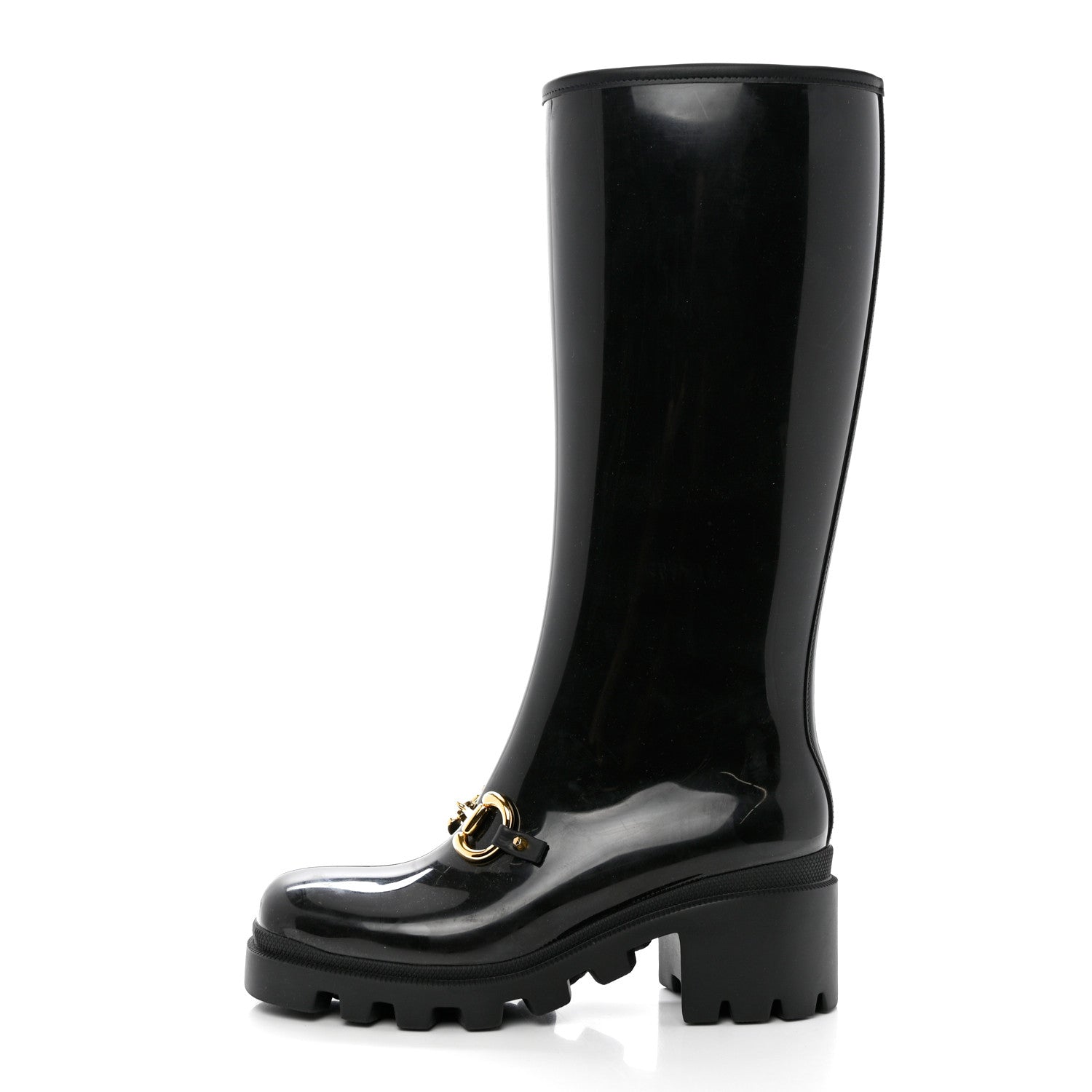 Gucci Rubber Horsebit Knee High Boots 40 Black 1 of 10