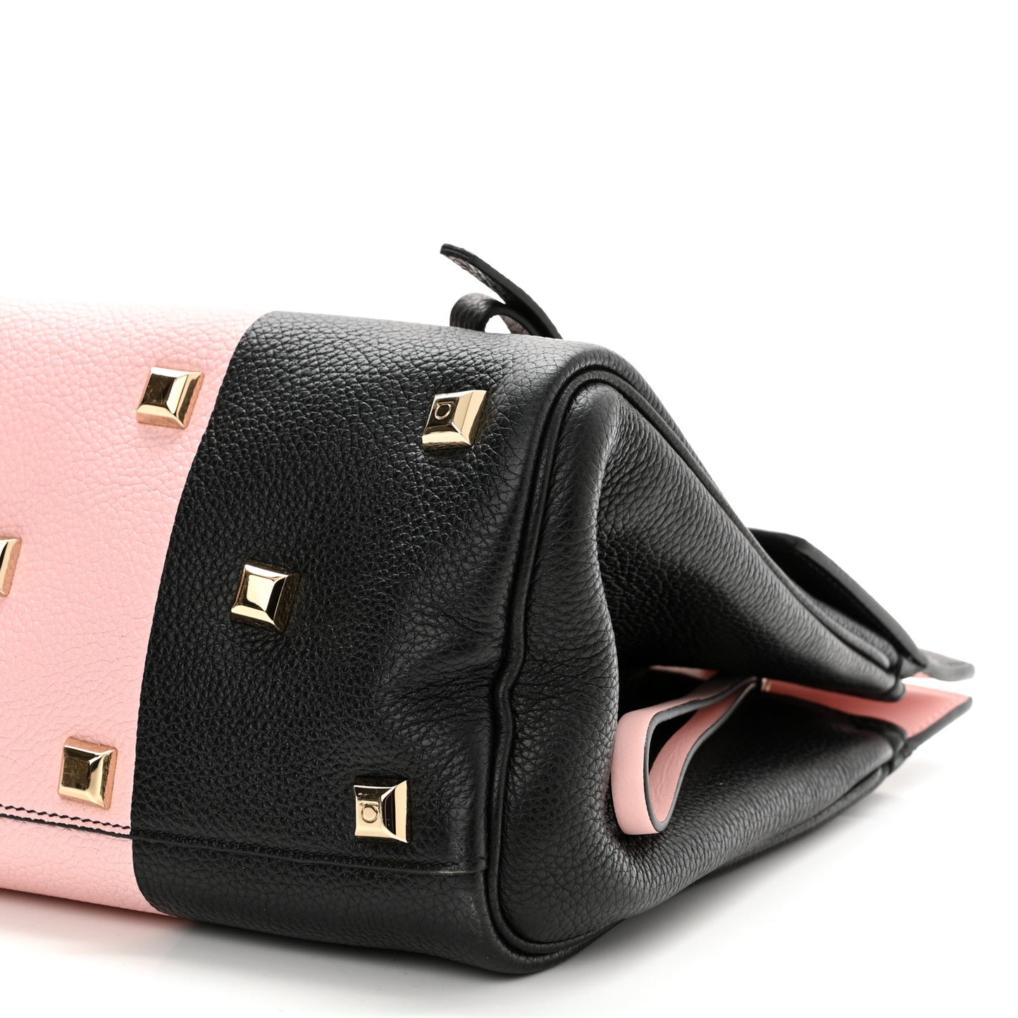 Calfskin Studio Top Handle Bag Black Pink