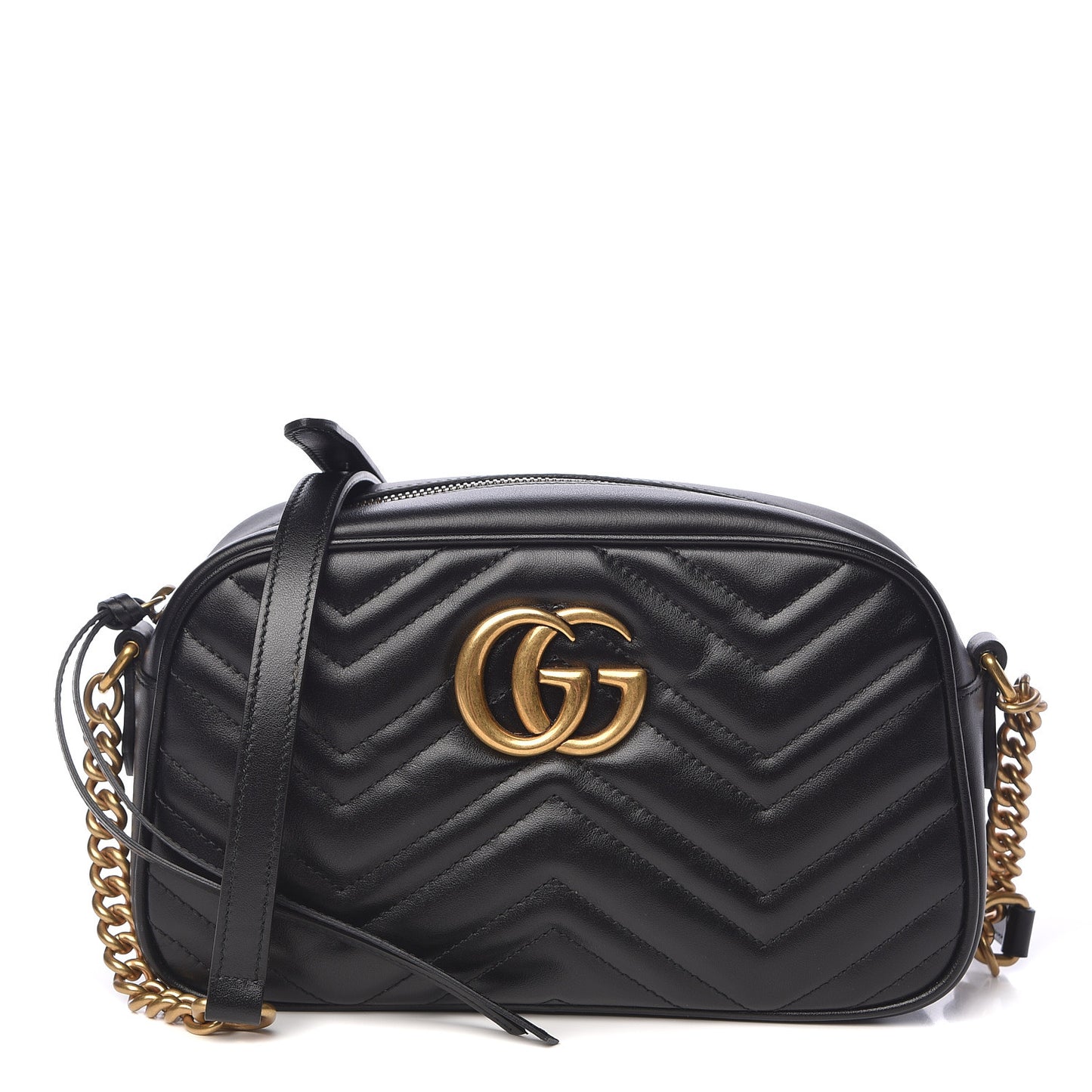 Calfskin Matelasse Small GG Marmont Chain Shoulder Bag Black