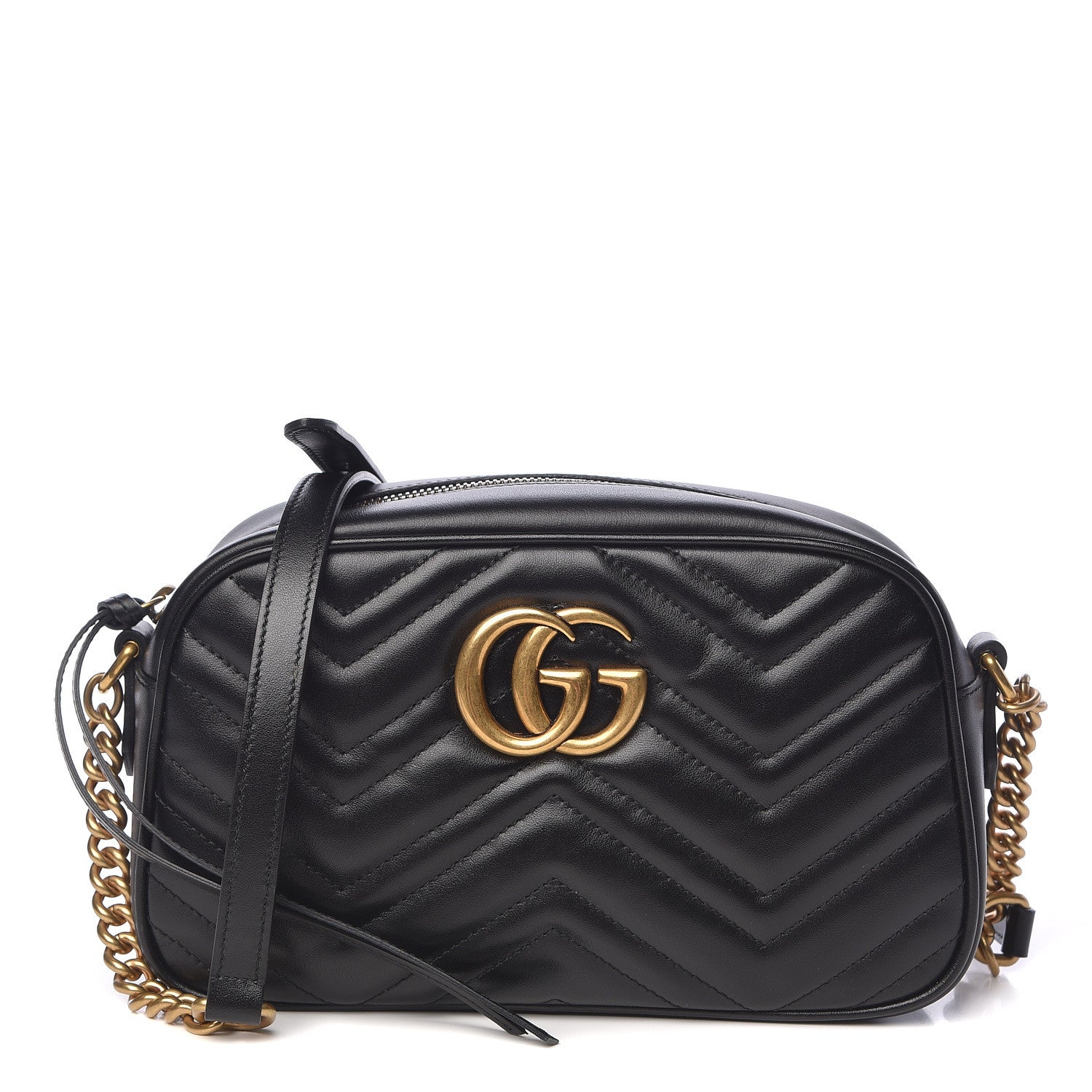 Gucci Calfskin Matelasse Small GG Marmont Chain Shoulder Bag Black 1 of 12