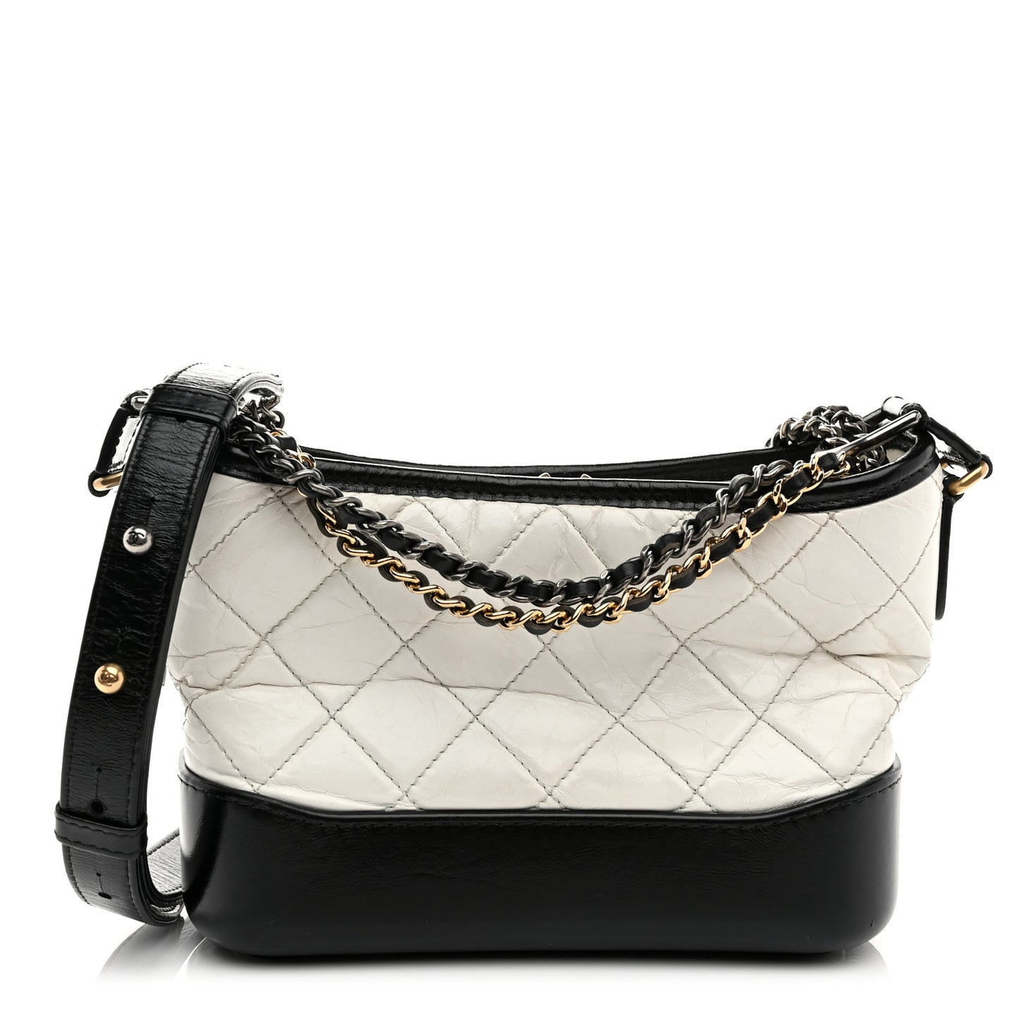 Aged Calfskin Quilted Small Gabrielle Hobo Black White