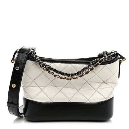 Chanel Aged Calfskin Quilted Small Gabrielle Hobo Black White 1 of 10