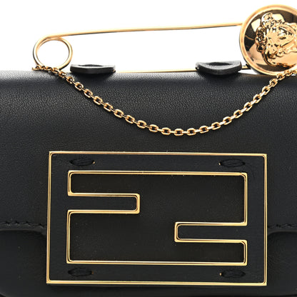 Fendi X VERSACE Vitello Seta Fendace Studded Nano Brooch Baguette Black 7 of 9