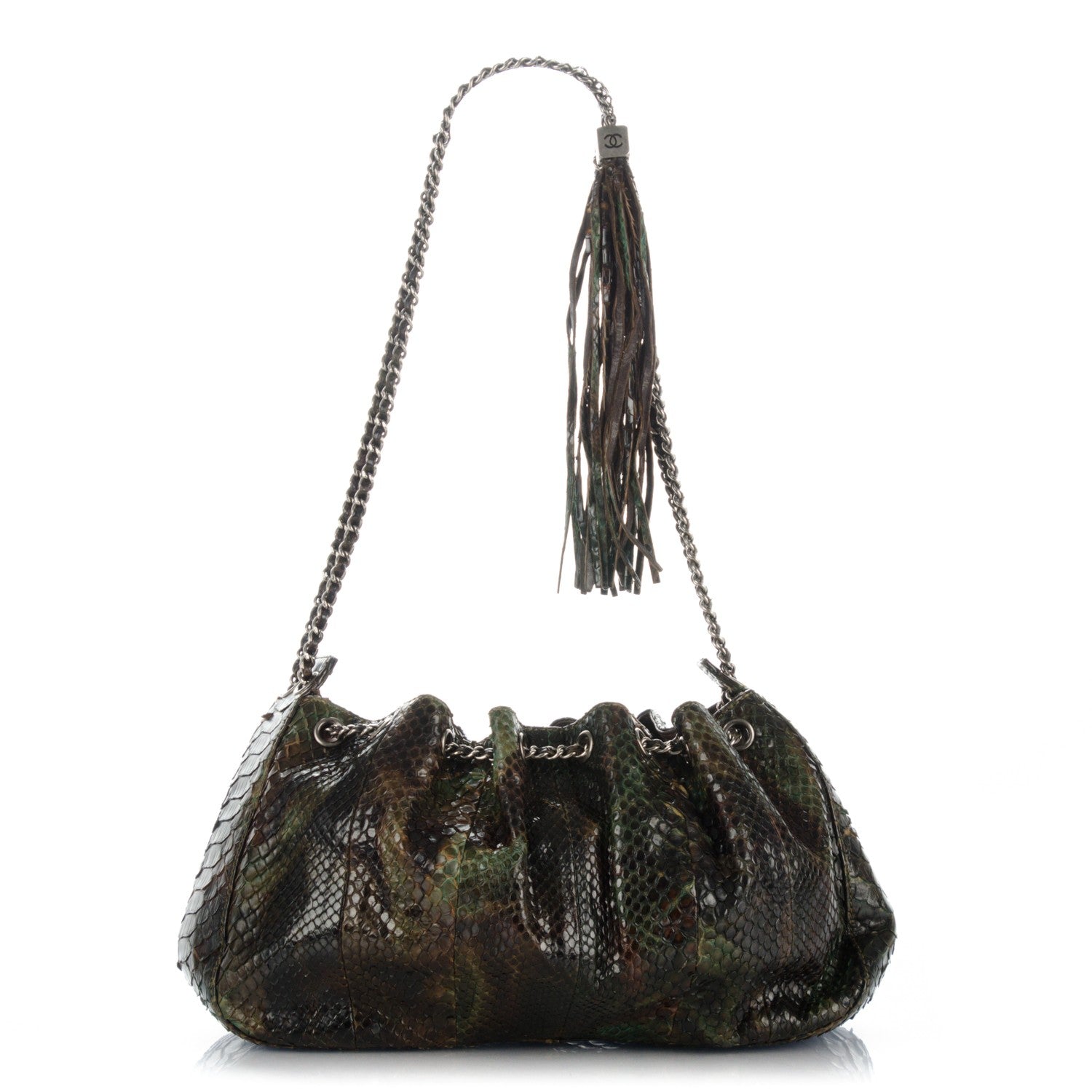 Chanel Python Tassel Drawstring Shoulder Bag Dark Blue Brown 1 of 11