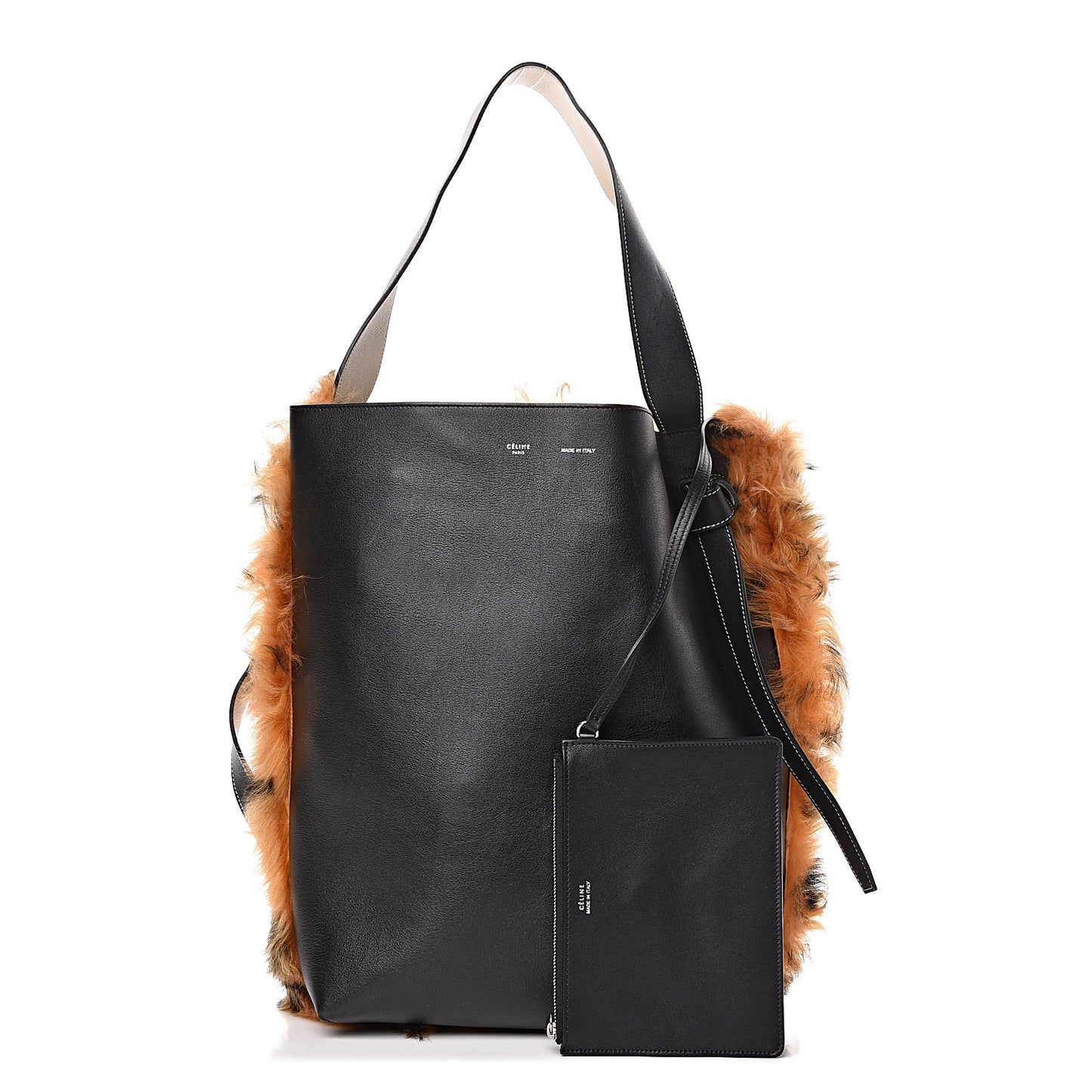 Shiny Smooth Calfskin Shearling Small Twisted Cabas Black Multicolor