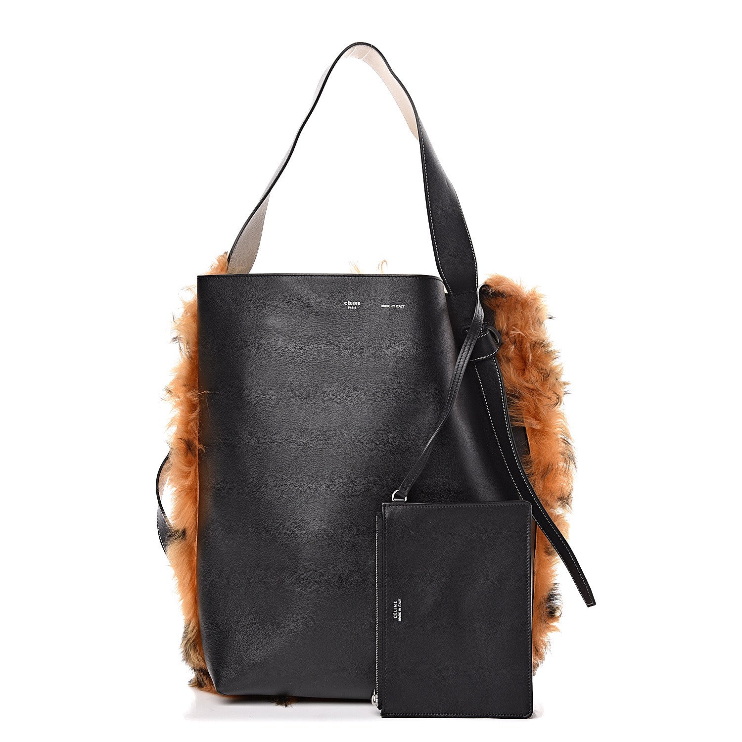 Celine Shiny Smooth Calfskin Shearling Small Twisted Cabas Black Multicolor 3 of 11