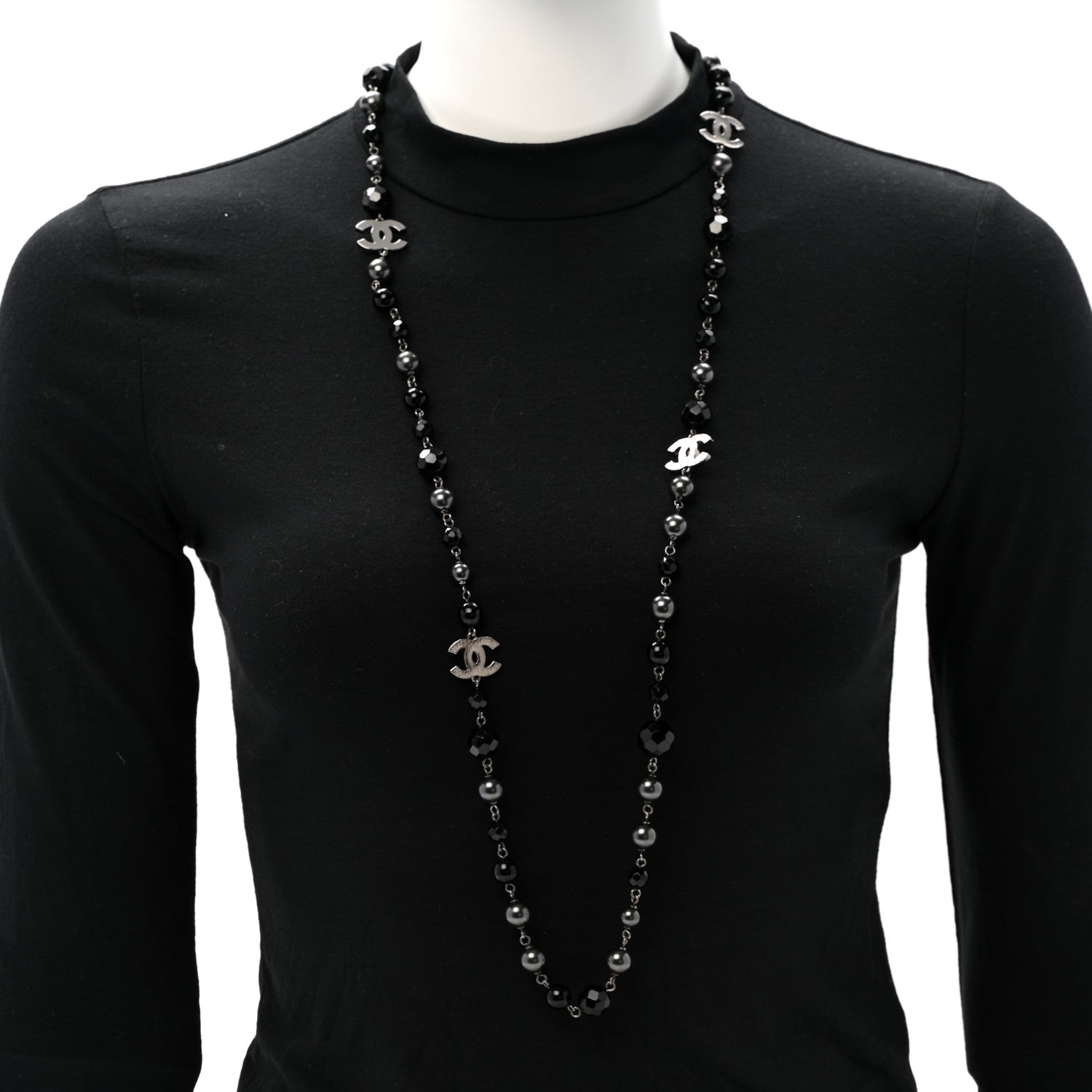 Chanel Ruthenium Beaded CC Long Necklace Black 2 of 5
