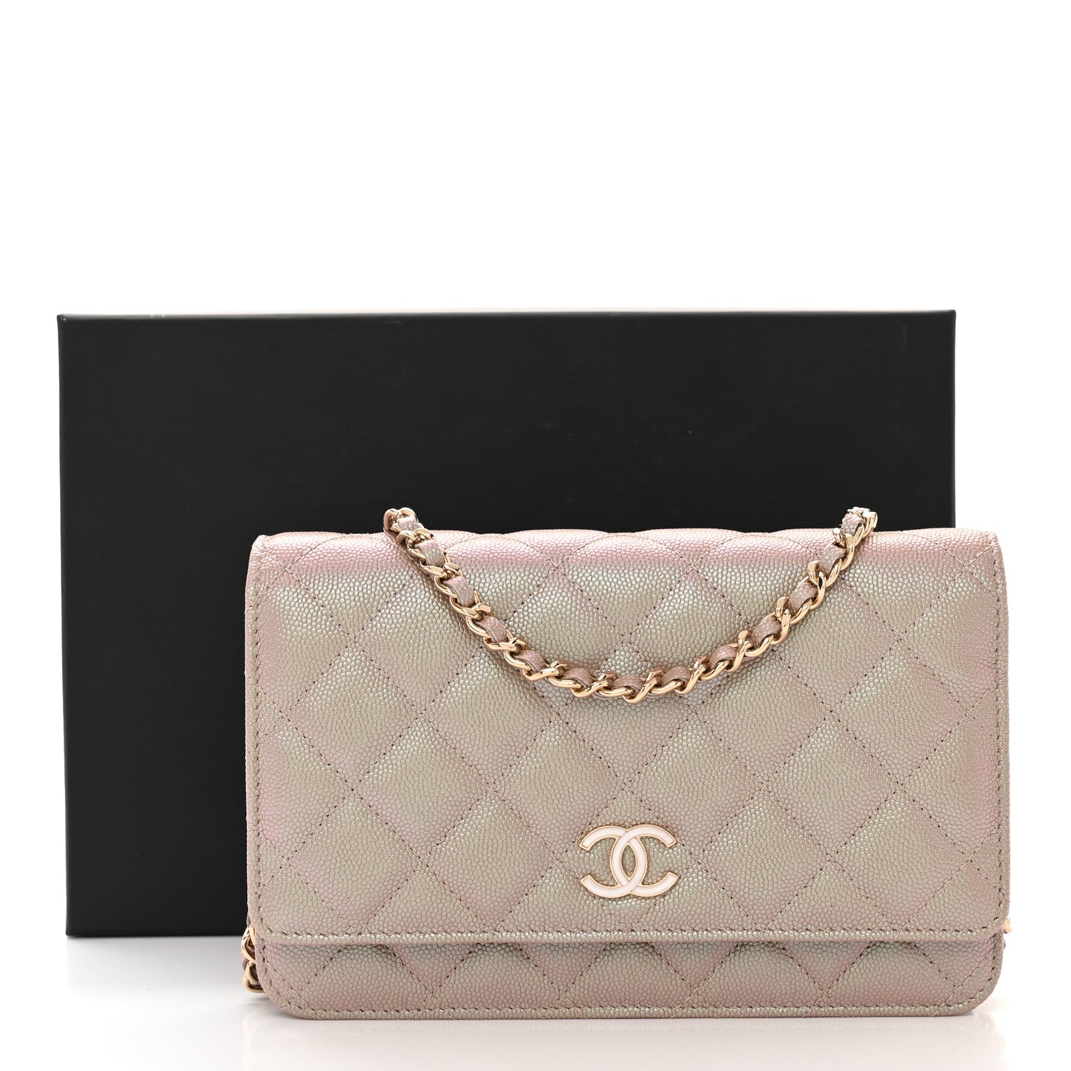 Chanel Iridescent Caviar Quilted Wallet on Chain WOC Beige 13 of 13