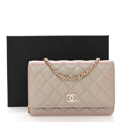 Chanel Iridescent Caviar Quilted Wallet on Chain WOC Beige 13 of 13