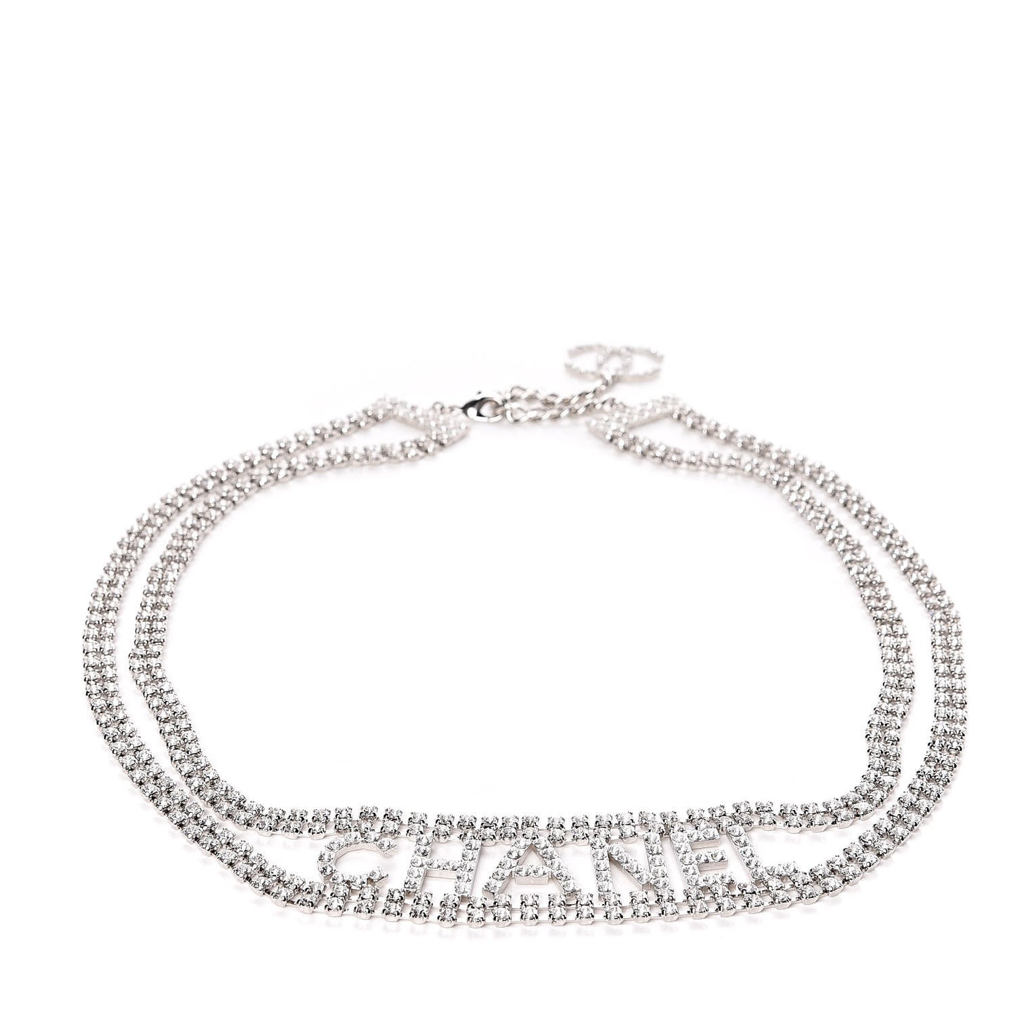 Crystal Logo Chain Belt Silver