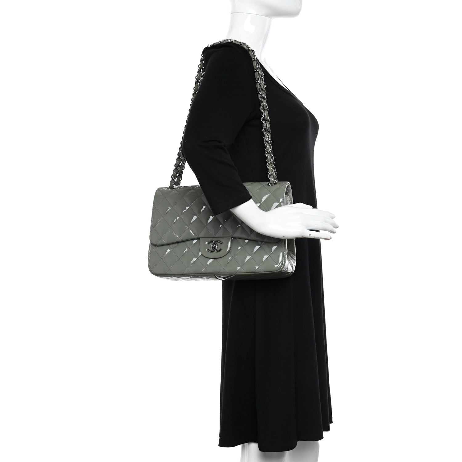 Chanel Patent Quilted Jumbo Double Flap Light Green 2 of 16