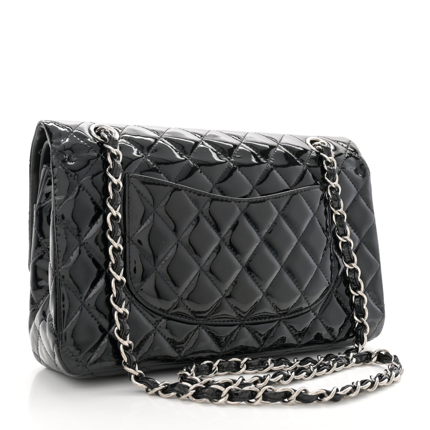 Patent Quilted Medium Double Flap Black