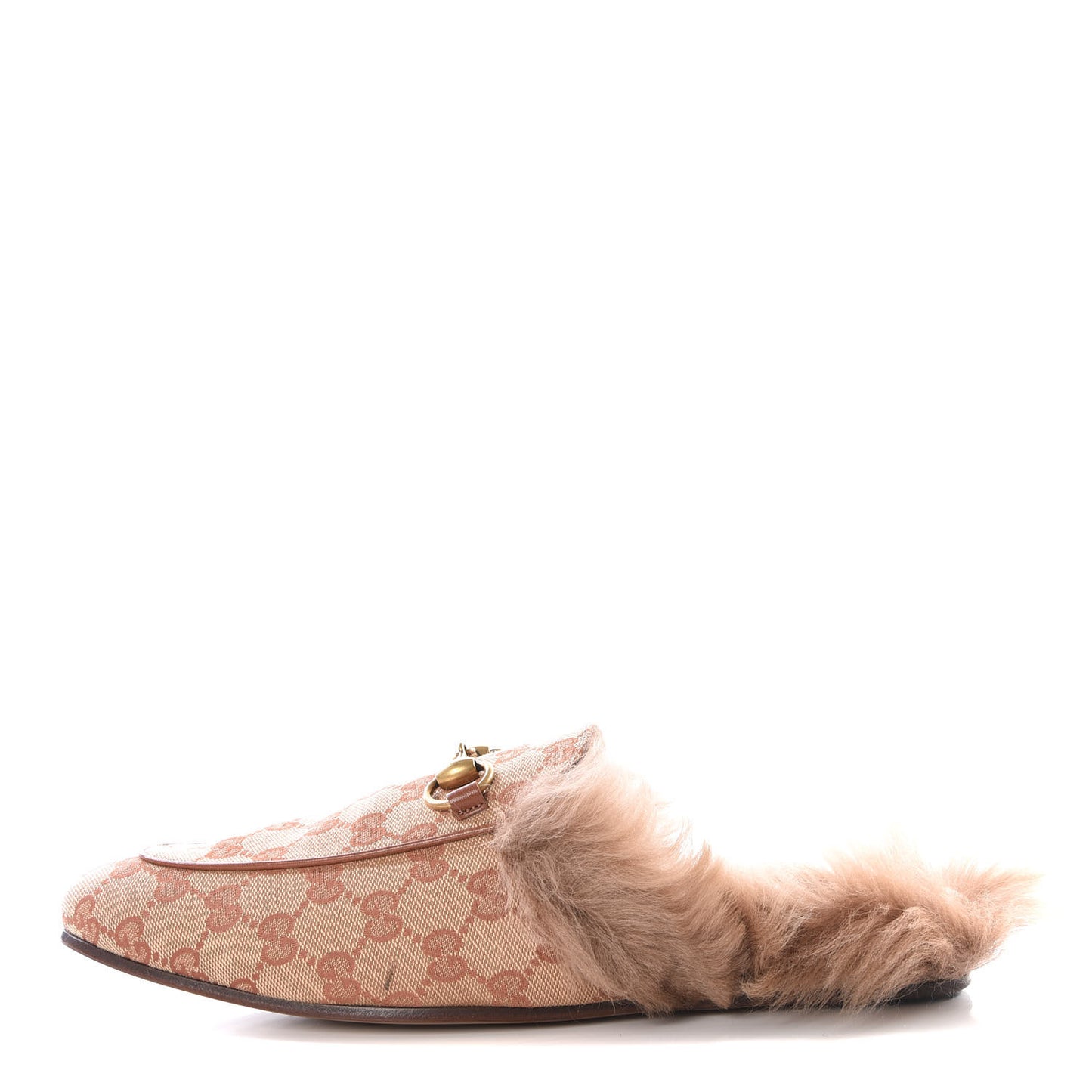 GG Monogram Fur Mens Princetown Slippers 8 Beige Ruggine Rust