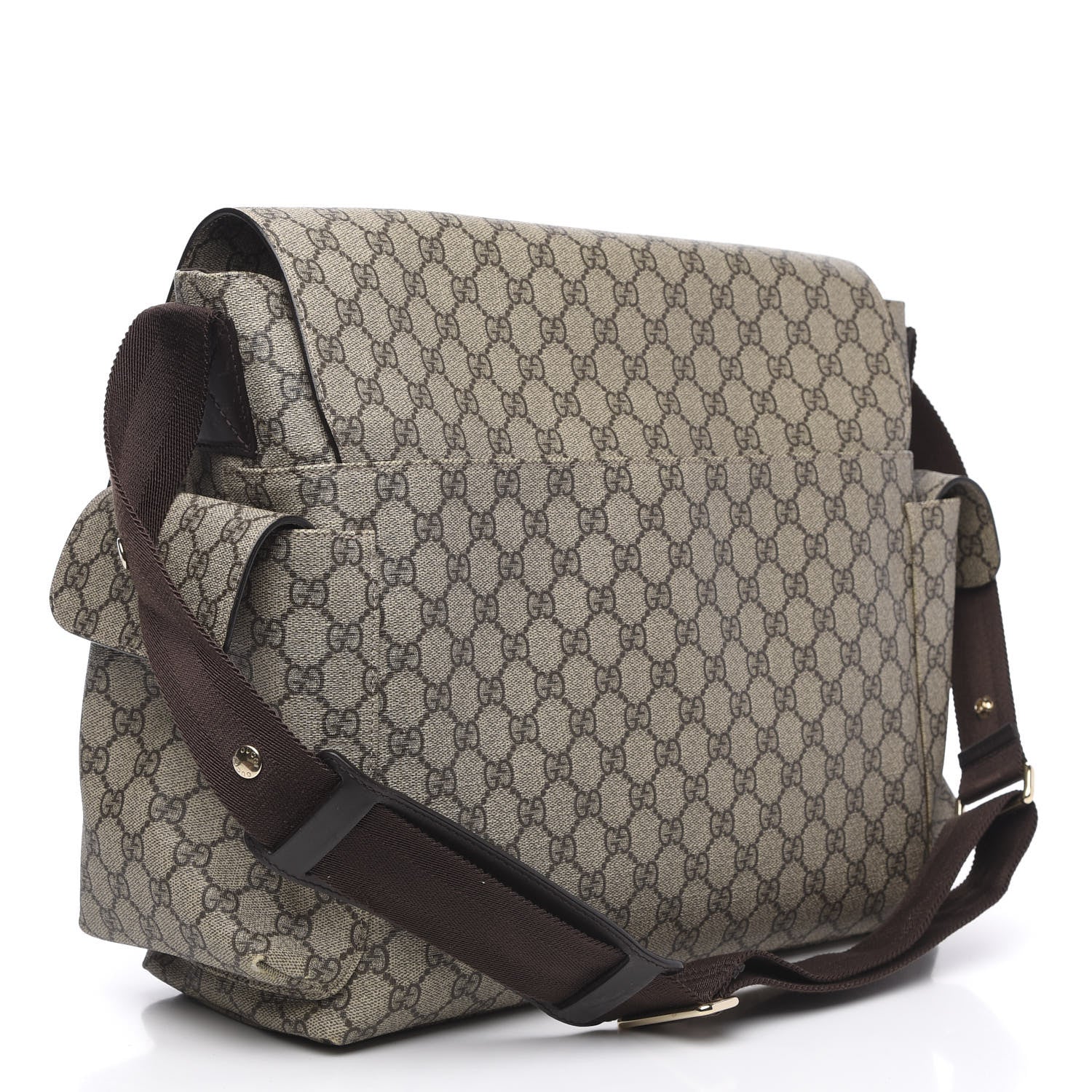 Gucci GG Supreme Monogram Selleria Calfskin Messenger Diaper Bag Beige Ebony Cocoa Dark Chocolate 3 of 11