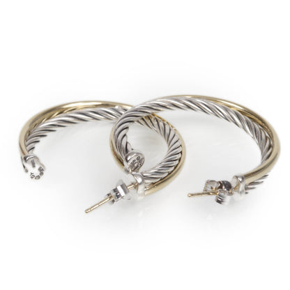 David Yurman 18k Gold Sterling Silver Crossover Cable Hoop Earrings 2 of 4