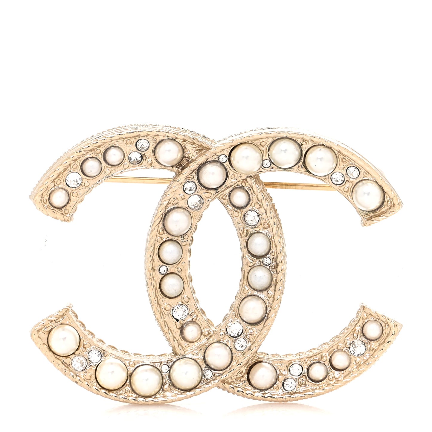 Pearl Crystal CC Brooch Gold