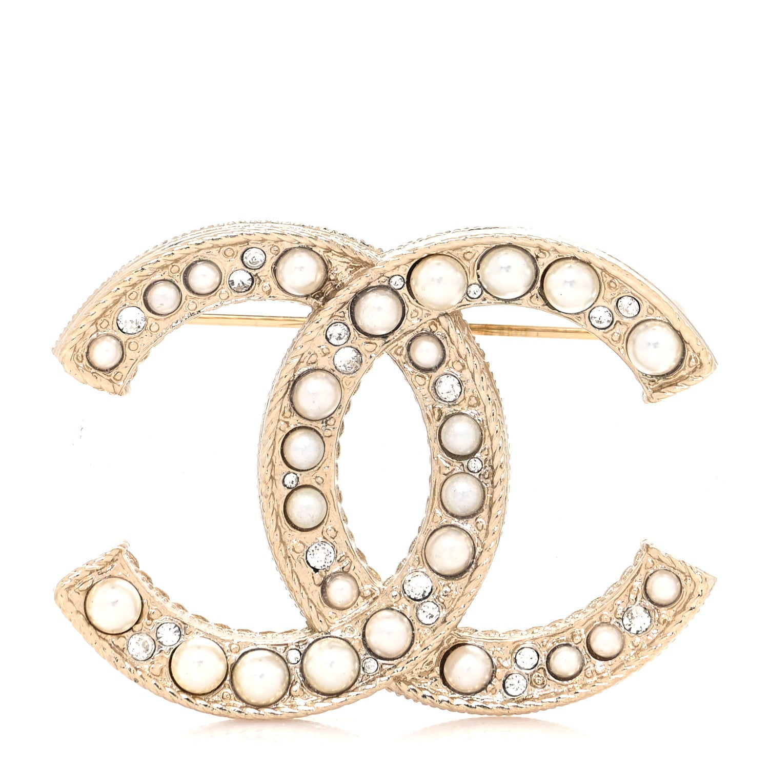 Chanel Pearl Crystal CC Brooch Gold 1 of 4