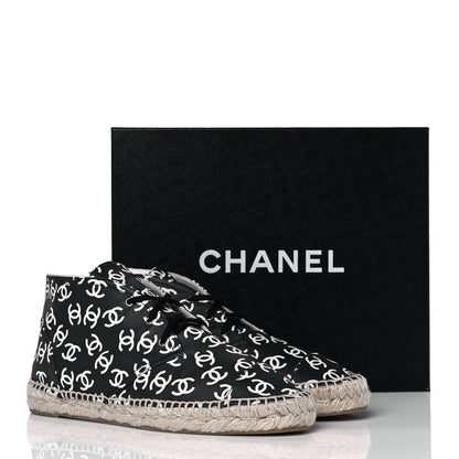 Chanel Lambskin Printed CC Lace Up Espadrilles 42 Black White 10 of 10