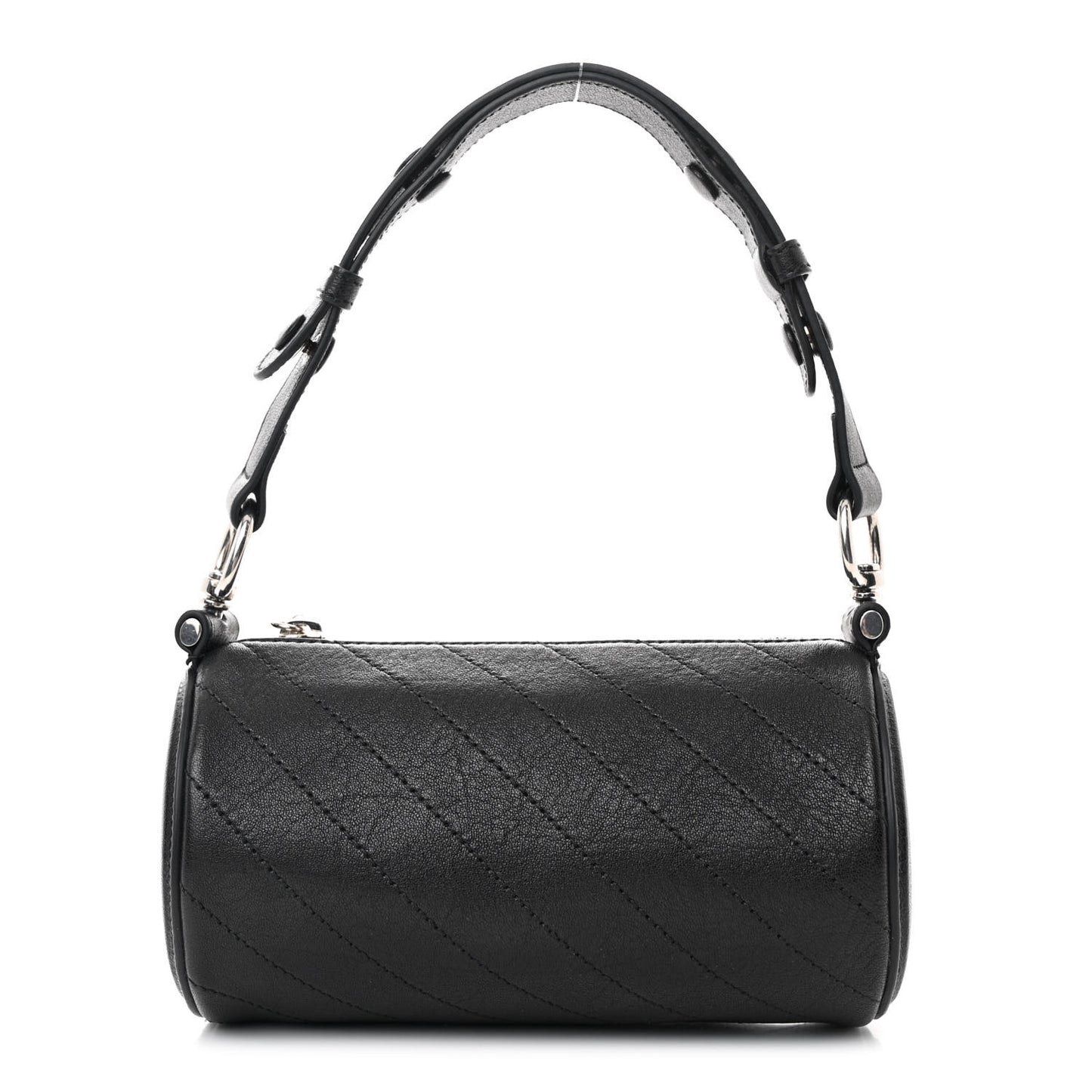 Sakai Be Green Calfskin Diagonal Stitched Mini Blondie Barrel Shoulder Bag Black