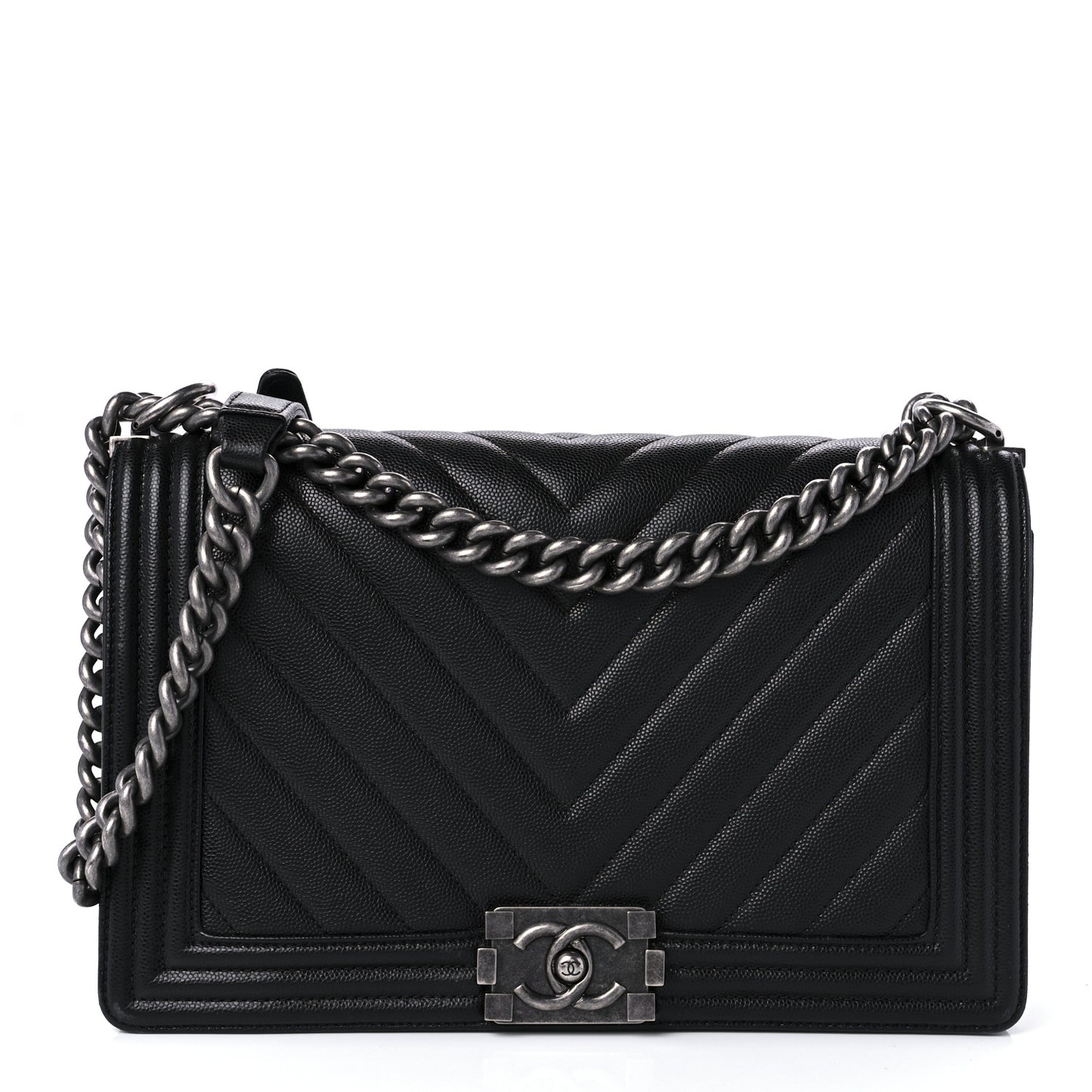 Caviar Chevron Quilted New Medium Boy Flap Black