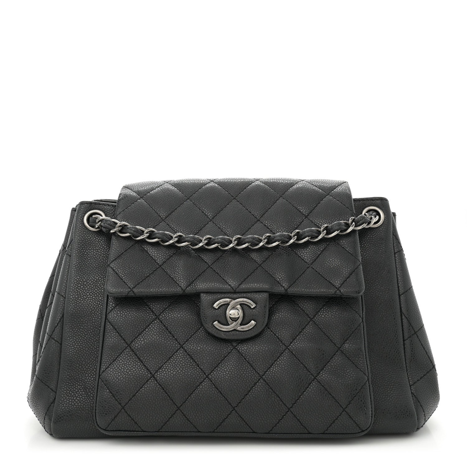 Chanel Caviar Quilted CC Accordion Shopping Bag Black 1 of 15