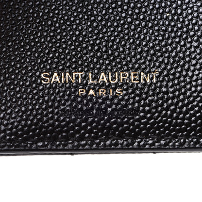Saint Laurent Grain De Poudre Matelasse Chevron Monogram Zipped Card Case Black 6 of 8
