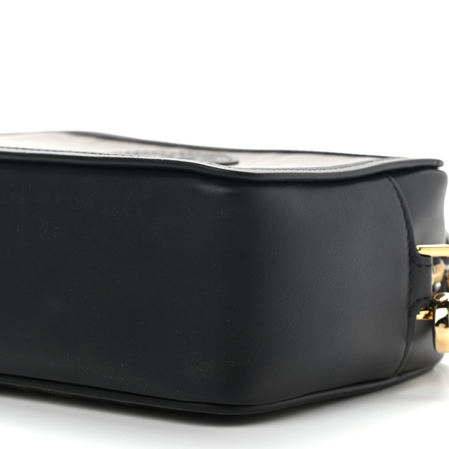 Fendi Glazed Fabric Vitello Century FF 1974 Stamp Patch Mini Camera Case Mogano Panna Black 9 of 9