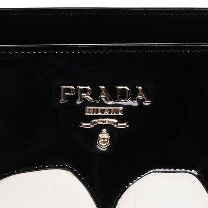 Prada Spazzolato Floral Open Bucket Bag Black White 6 of 8
