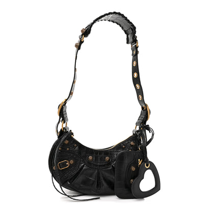 Balenciaga Extra Supple Calfskin Crocodile Embossed Le Cagole Shoulder Bag XS Black 3 of 11