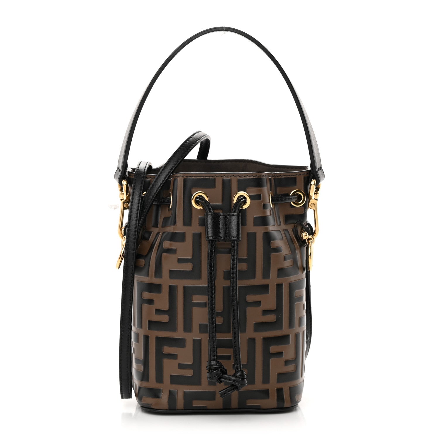 Fendi Vitello Liberty F is Fendi Bi-Color FF 1974 Embossed Mini Mon Tresor Bucket Bag Maya Black 1 of 14