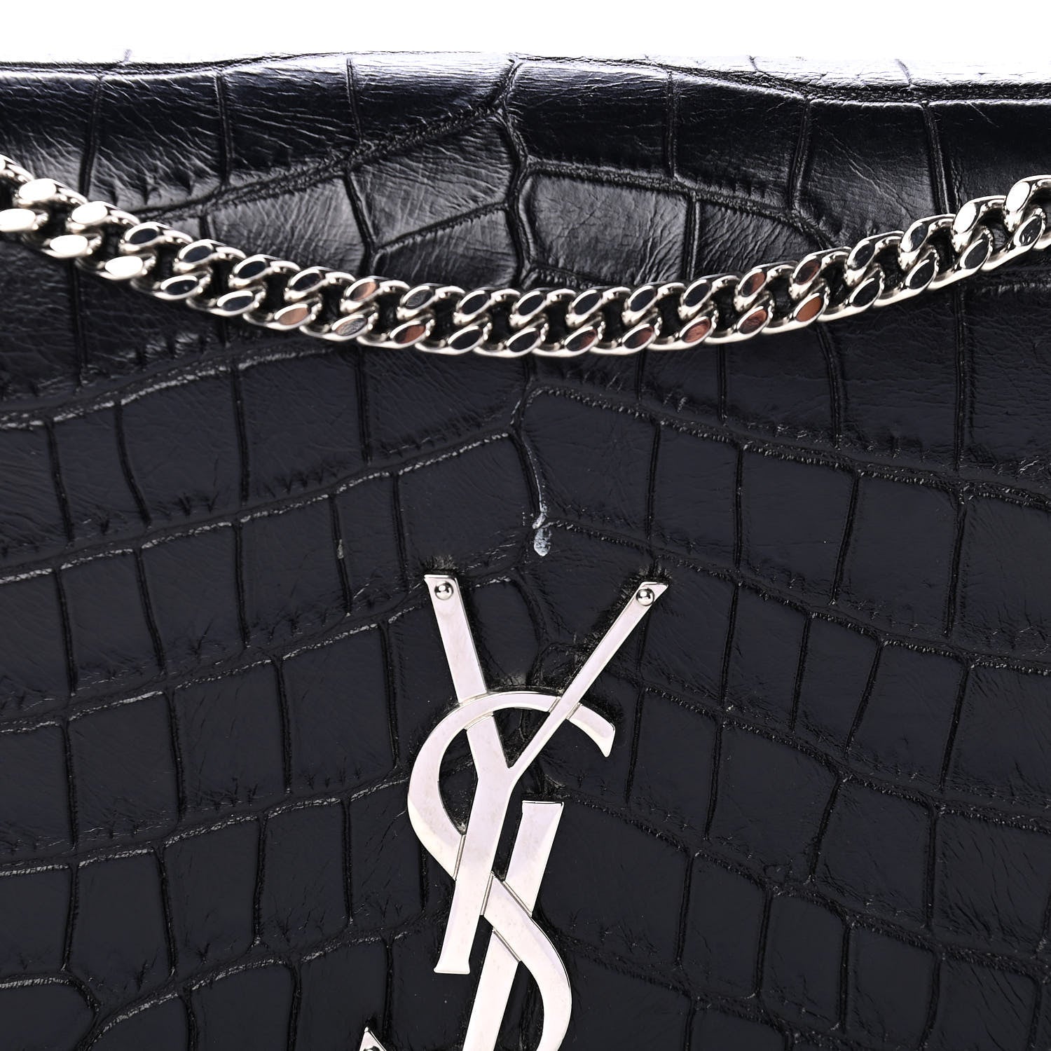 Saint Laurent Calfskin Crocodile Embossed Medium Classic Monogram Kate Tassel Satchel Black 5 of 5