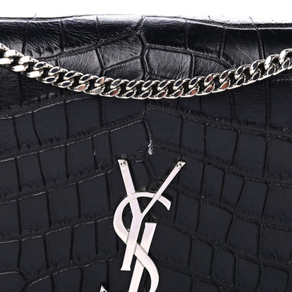 Saint Laurent Calfskin Crocodile Embossed Medium Classic Monogram Kate Tassel Satchel Black 5 of 5