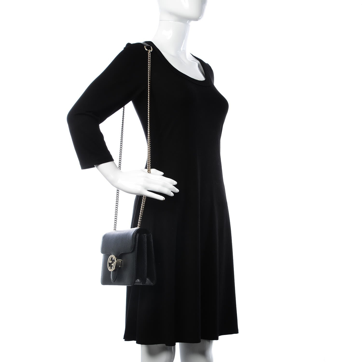 Gucci Dollar Calfskin Small Interlocking G Shoulder Bag Black 2 of 13