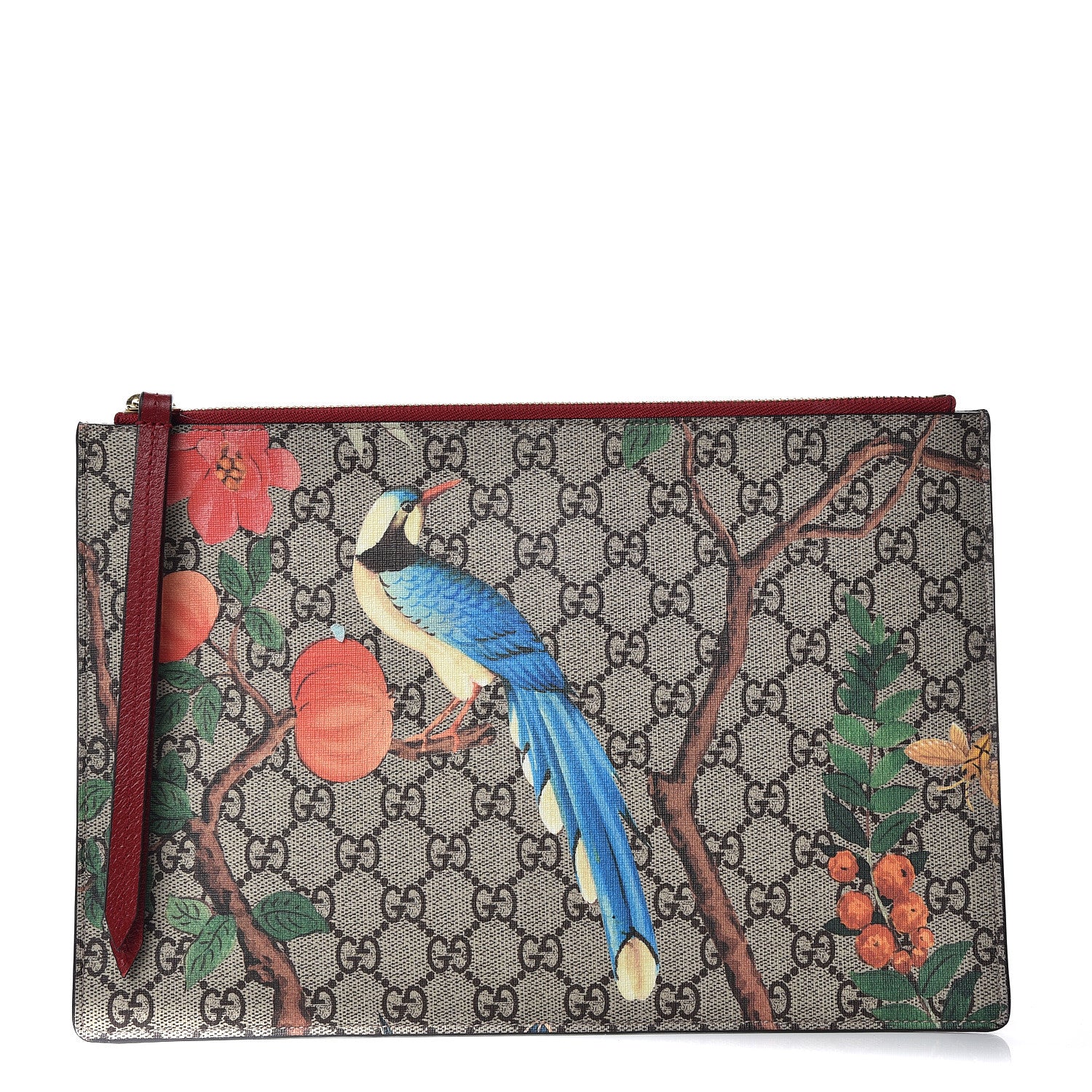 Gucci GG Supreme Monogram Tian Large Zip Pouch Beige Multicolor Red 1 of 8