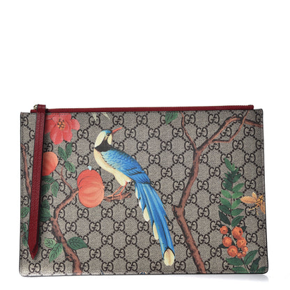 Gucci GG Supreme Monogram Tian Large Zip Pouch Beige Multicolor Red 1 of 8