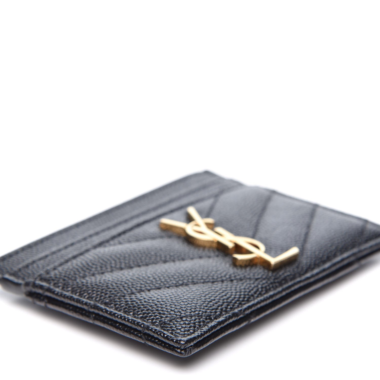 Saint Laurent Grain De Poudre Matelasse Chevron Monogram Credit Card Case Black 5 of 9