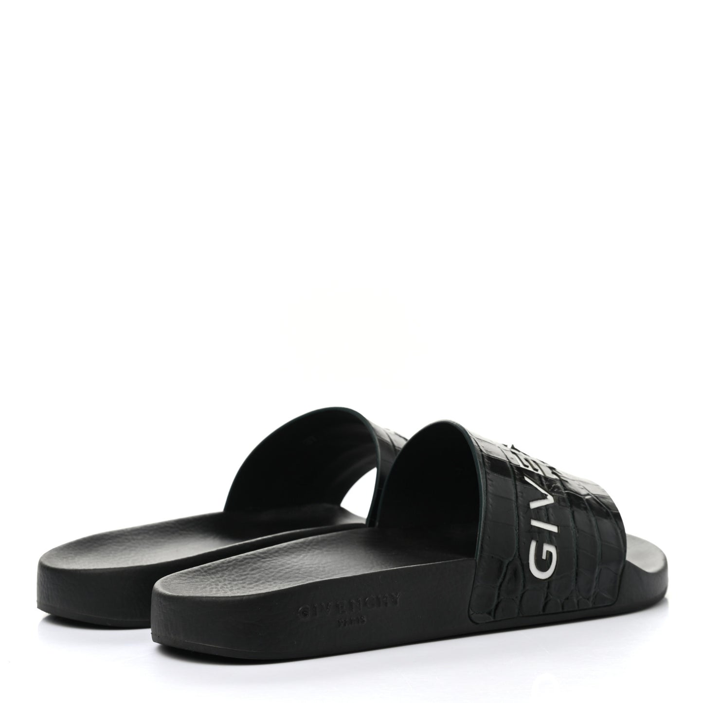 Rubber Crocodile Embossed Logo Pool Slide Sandals 37 Black