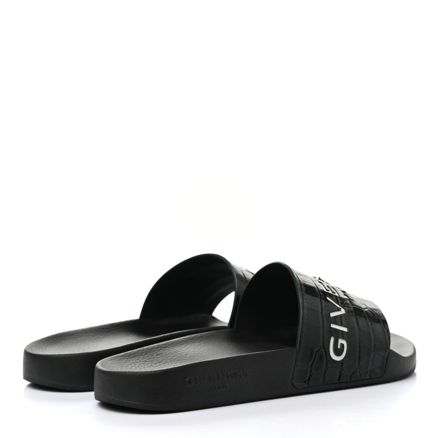 Givenchy Rubber Crocodile Embossed Logo Pool Slide Sandals 37 Black 4 of 9