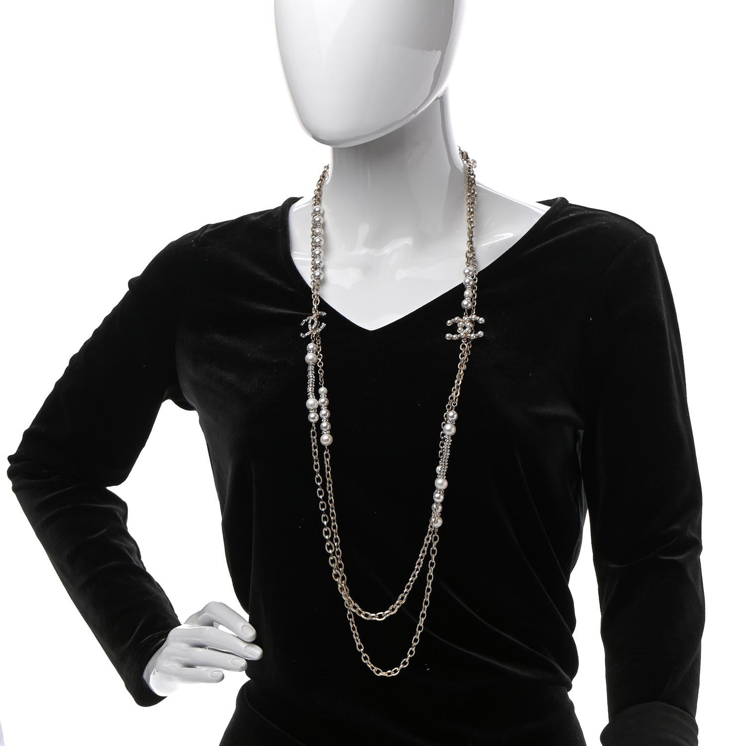 Chanel Pearl Crystal Nefertiti CC Long Necklace Gold 2 of 7