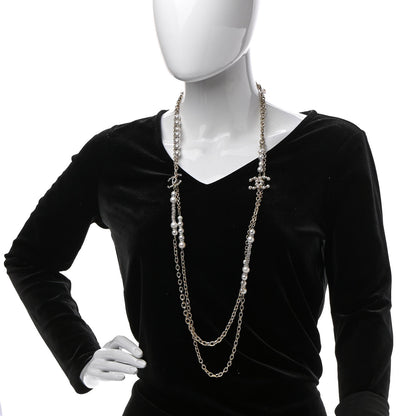 Chanel Pearl Crystal Nefertiti CC Long Necklace Gold 2 of 7