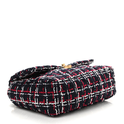 Chanel Tweed Quilted Large Chanel 19 Flap Navy Blue White Red 4 of 11