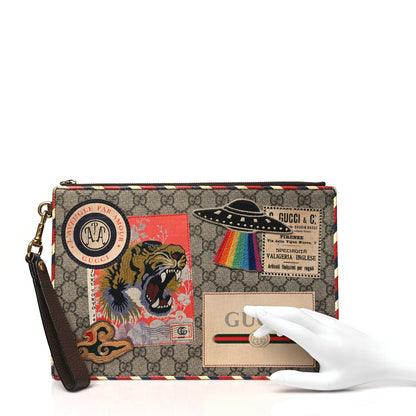Gucci GG Supreme Monogram Courrier Embroidered UFO Pouch Beige New Acero 2 of 15