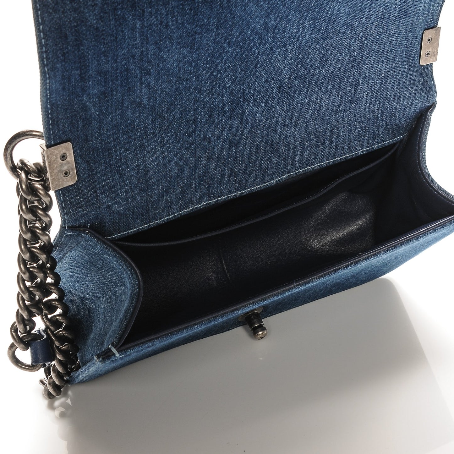 Tweed Denim Medium Boy Flap Dark Blue