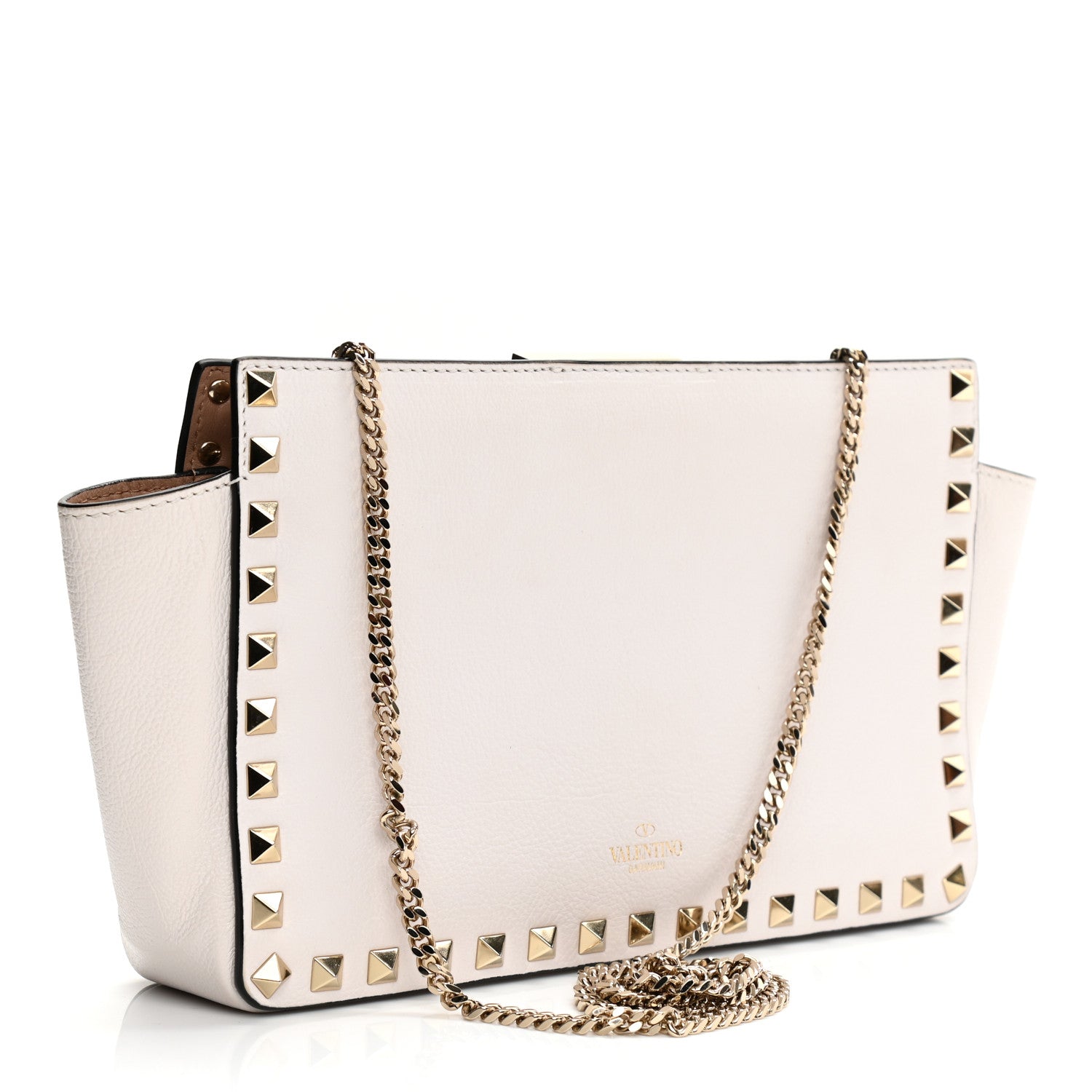 Valentino Garavani Vitello Rockstud Chain Clutch White 3 of 9