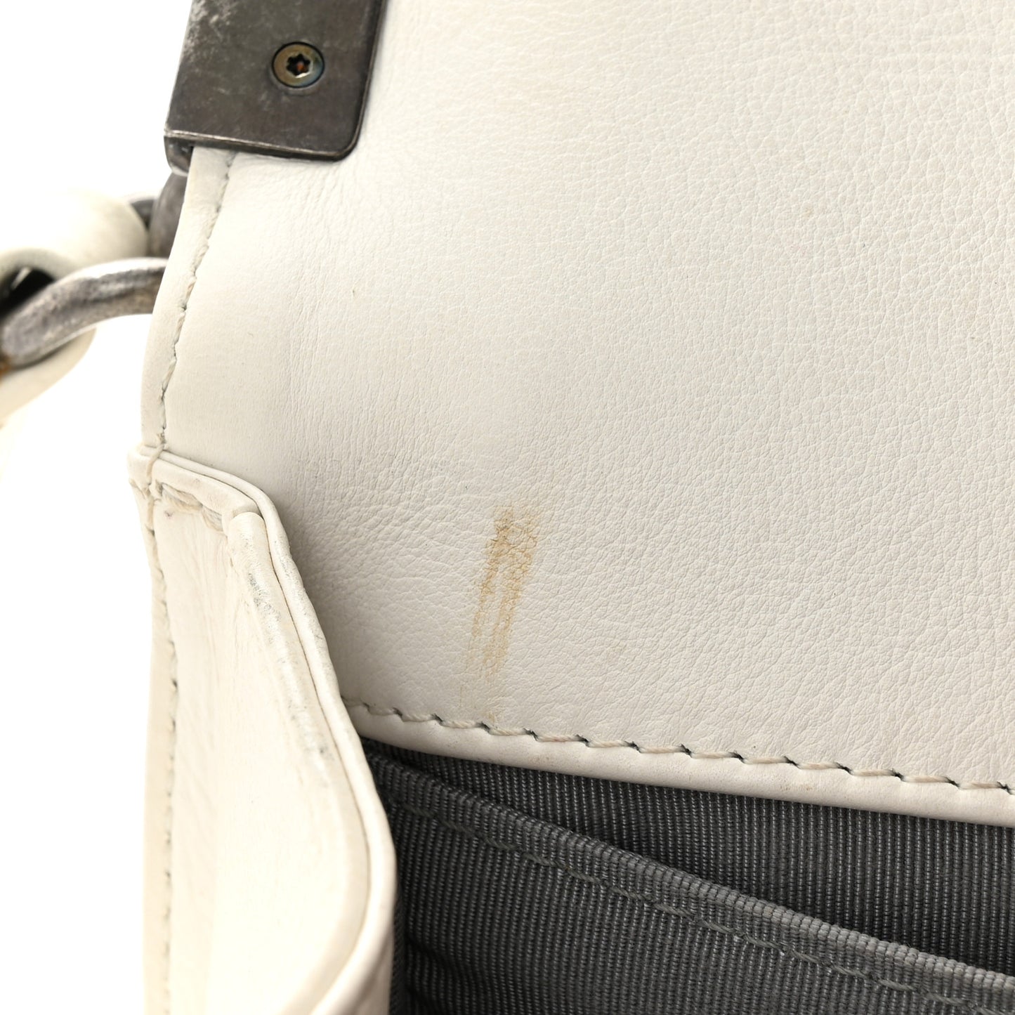 Calfskin Double Stitch Medium Boy Flap White
