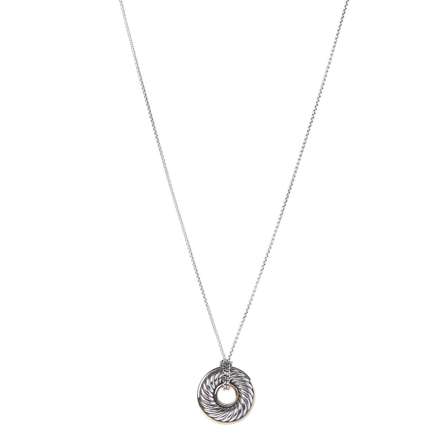 David Yurman Sterling Silver 18K Yellow Gold 19mm Cable Disc Necklace 1 of 5
