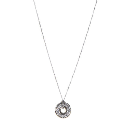 David Yurman Sterling Silver 18K Yellow Gold 19mm Cable Disc Necklace 1 of 5