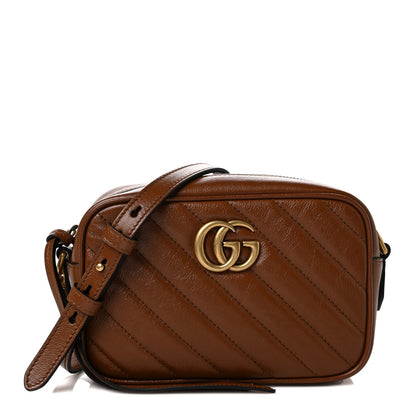 Gucci Glazed Calfskin Matelasse Diagonal Mini GG Marmont Chain Shoulder Bag Cuir 1 of 10