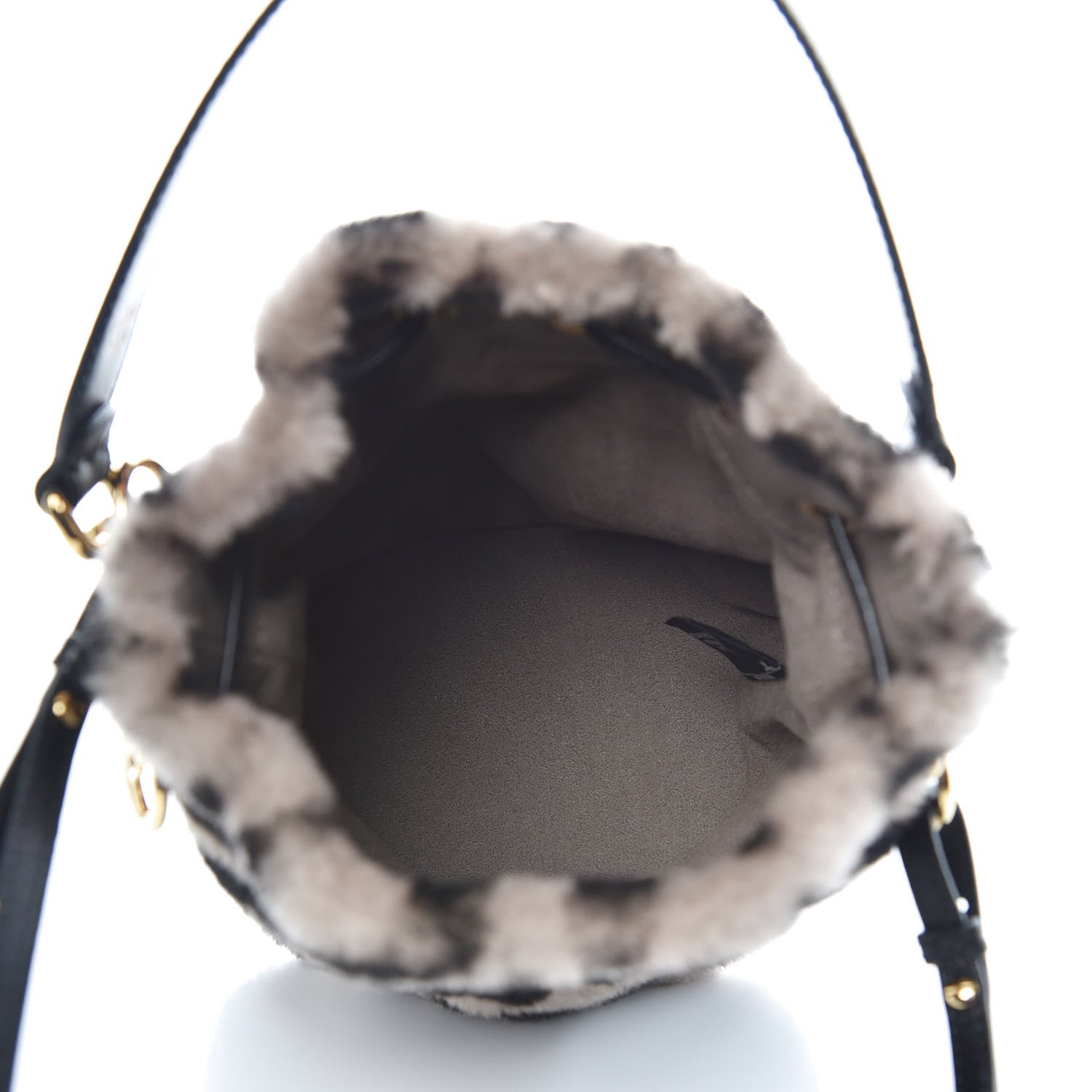 Fendi Shearling F is Macro FF 1974 Diagonal Mini Mon Tresor Bucket Bag Dove Black 6 of 8